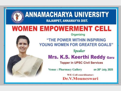 Women empowerment cell organised an event on The power within inspiring young women for greater goals by Mrs K S Keerthi Reddy Topper in UPSC Civil services.